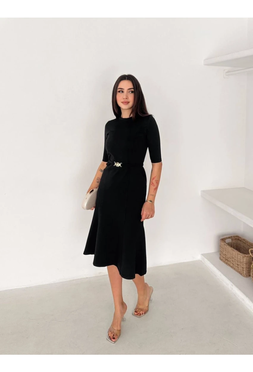 Kadın Kemerli Kalem Elbise