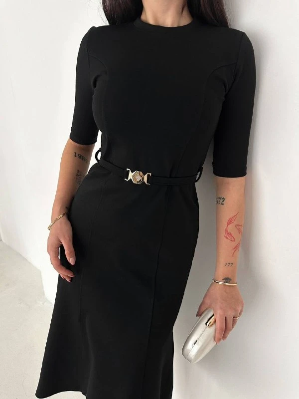 Kadın Kemerli Kalem Elbise