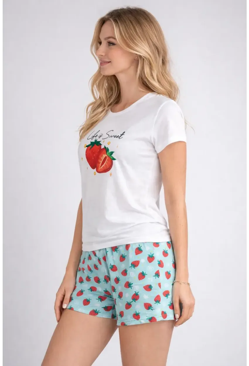 Kadın Kısa Kollu Pijama Takımı Şortlu Yazlık Rahat Kalıp Ev Giyim