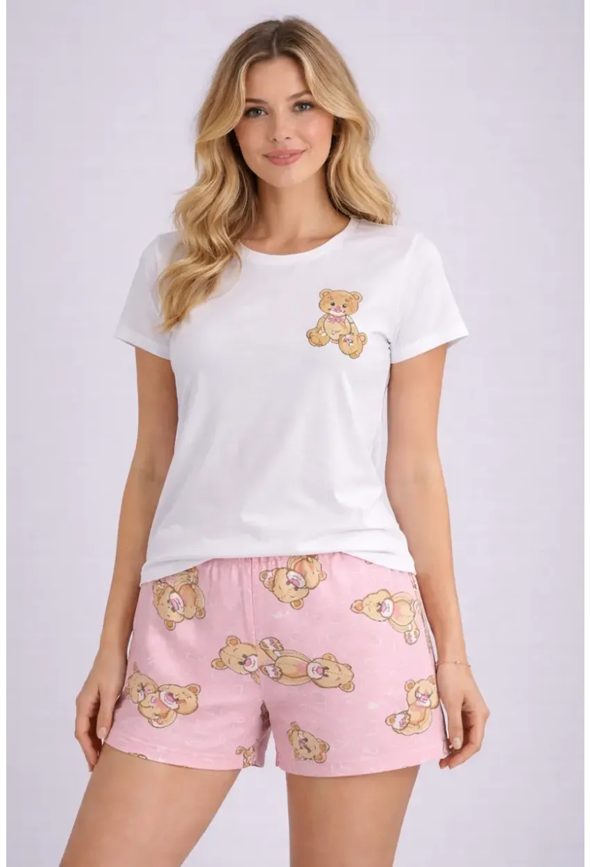 Kadın Kısa Kollu Pijama Takımı Şortlu Yazlık Rahat Kalıp Ev Giyim