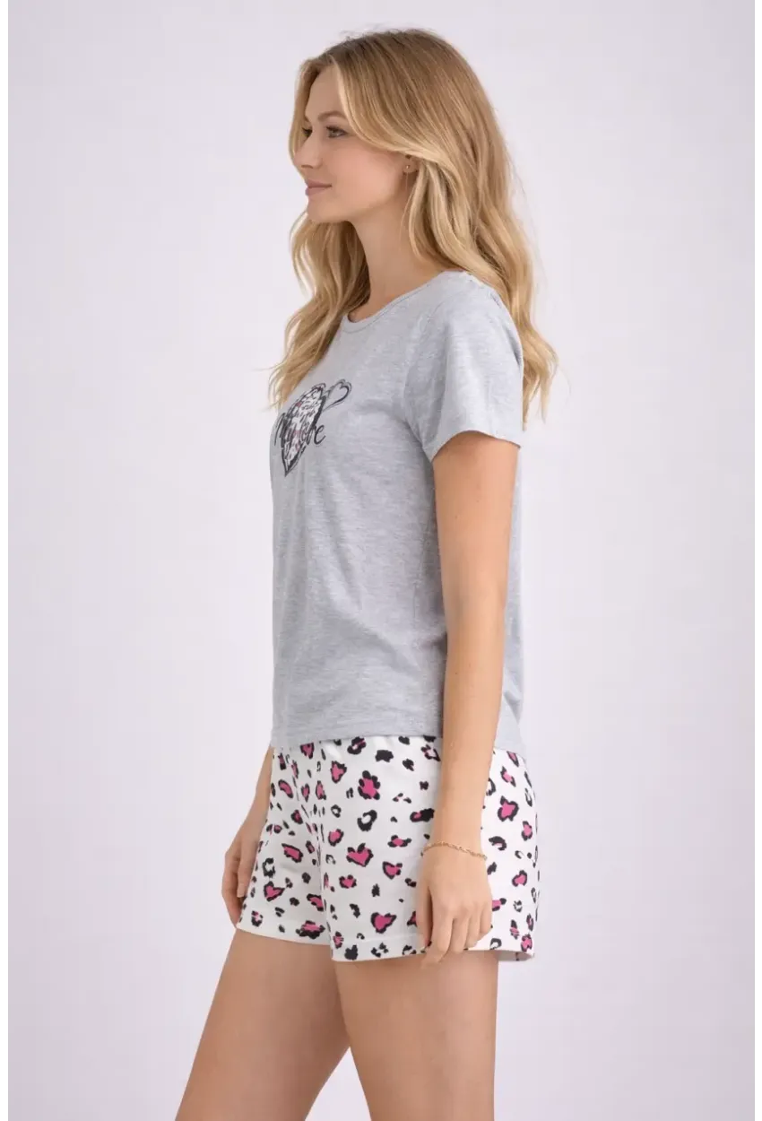 Kadın Kısa Kollu Pijama Takımı Şortlu Yazlık Rahat Kalıp Ev Giyim