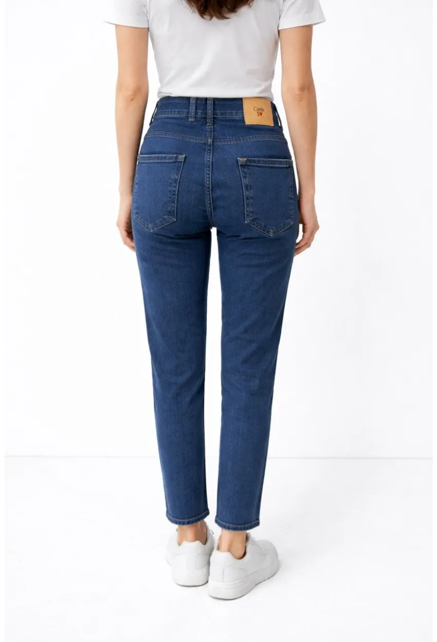 Kadın Koyu Lacivert Dar Paça Esnek Jean