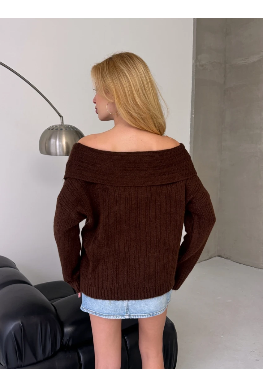 Kadın Madonna Yaka Triko Kahve