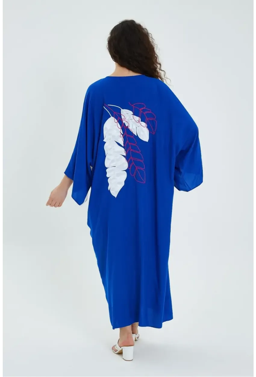 Kadın Maxi Boy Beyaz Tüy Nakışlı Gömlek Elbise