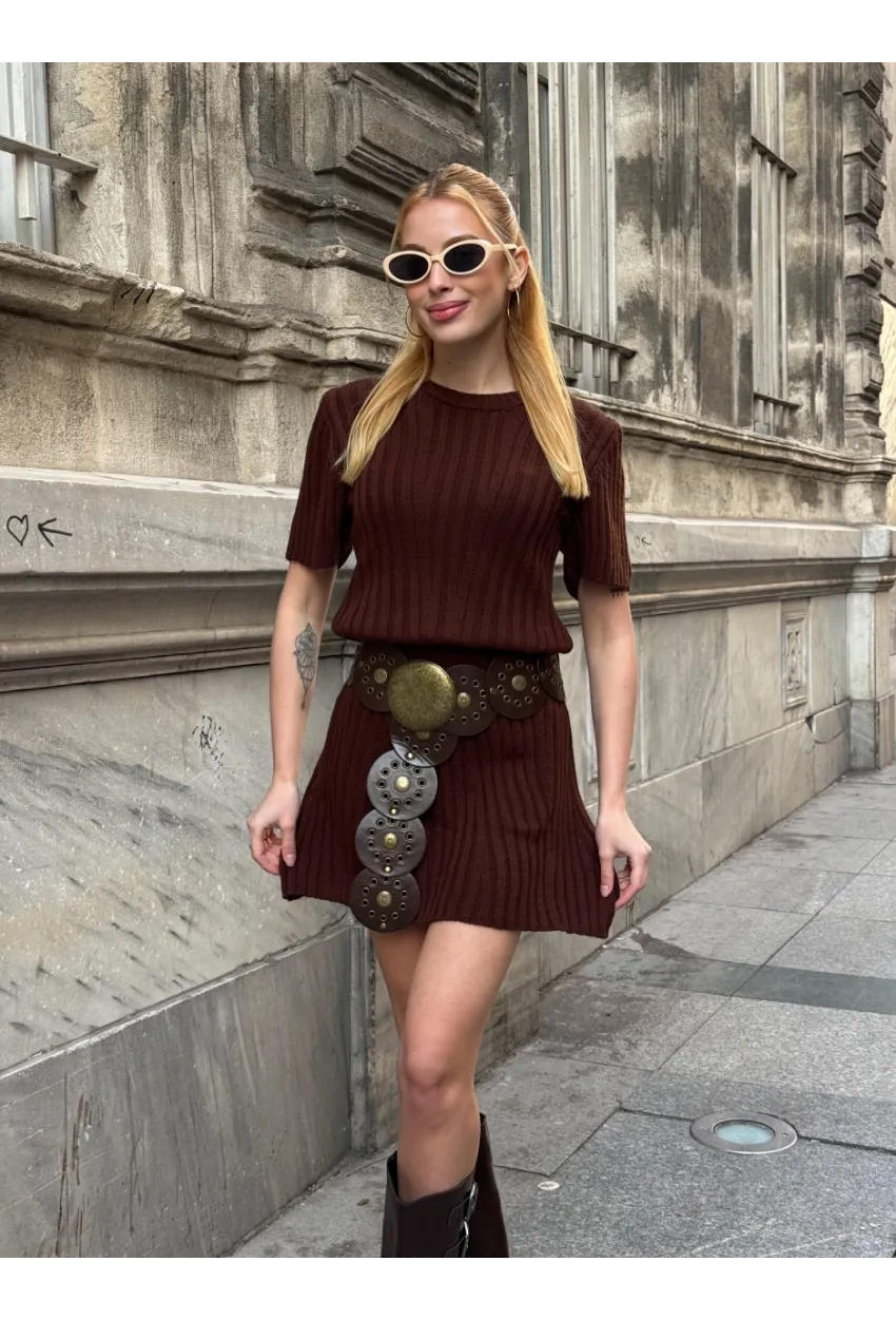 Kadın Nervürlü Mini Triko Elbise