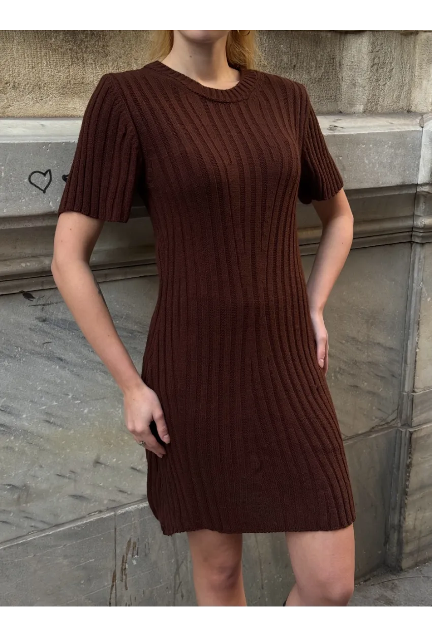 Kadın Nervürlü Mini Triko Elbise