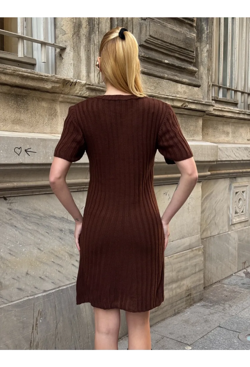 Kadın Nervürlü Mini Triko Elbise