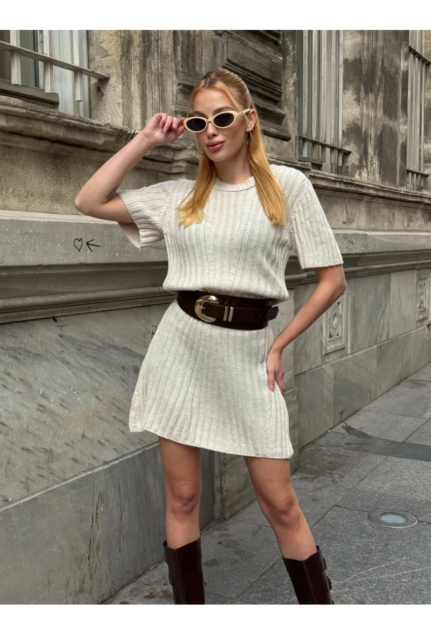Kadın Nervürlü Mini Triko Elbise