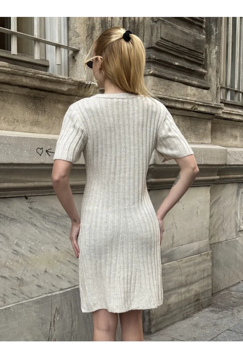 Kadın Nervürlü Mini Triko Elbise