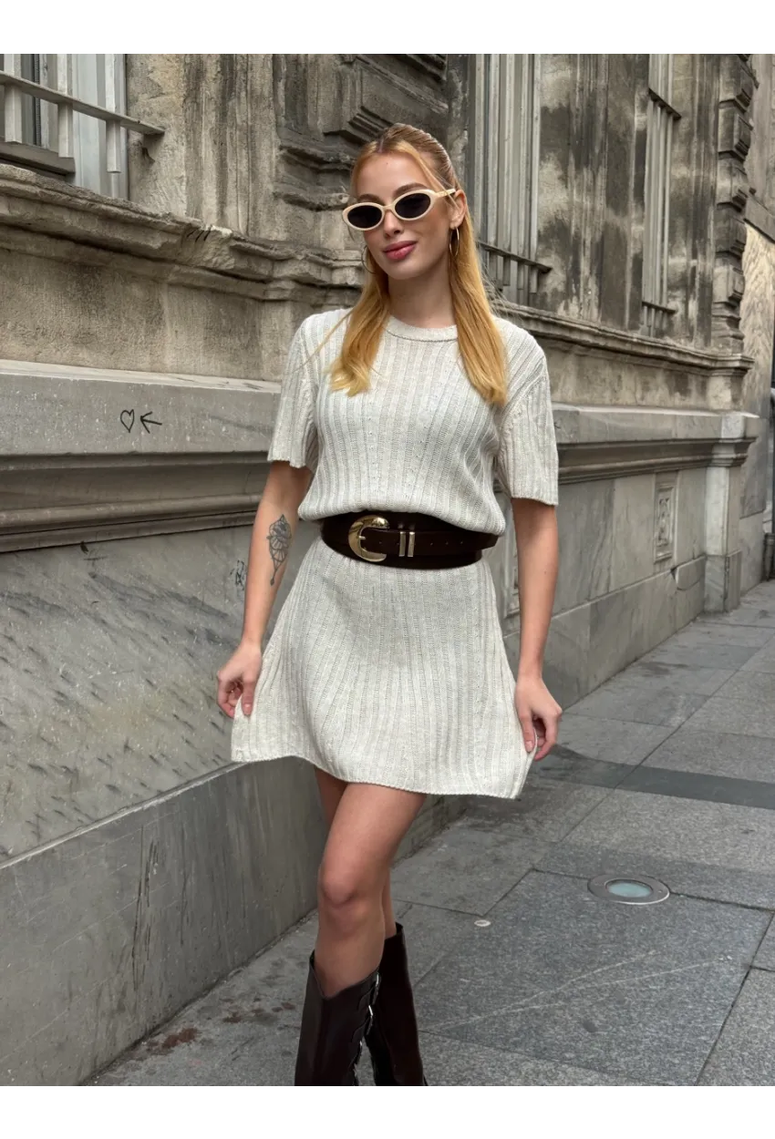 Kadın Nervürlü Mini Triko Elbise