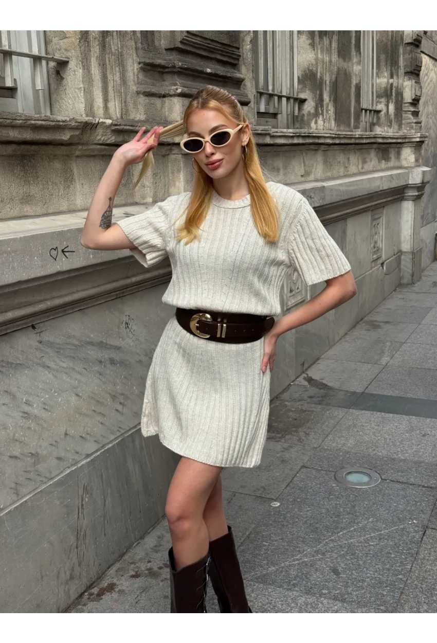 Kadın Nervürlü Mini Triko Elbise