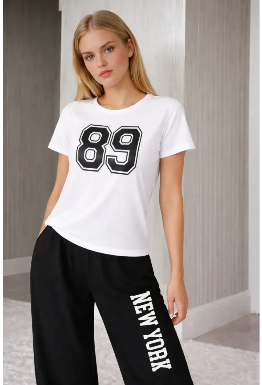 Kadın New York Baskılı Alt Üst Pijama Takımı