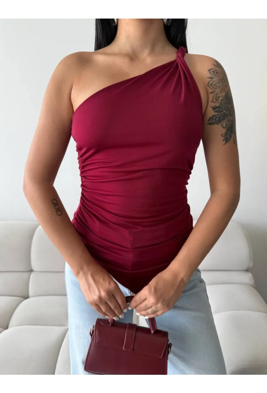 Kadın Omuz Detay Tasarım Bluz Bordo