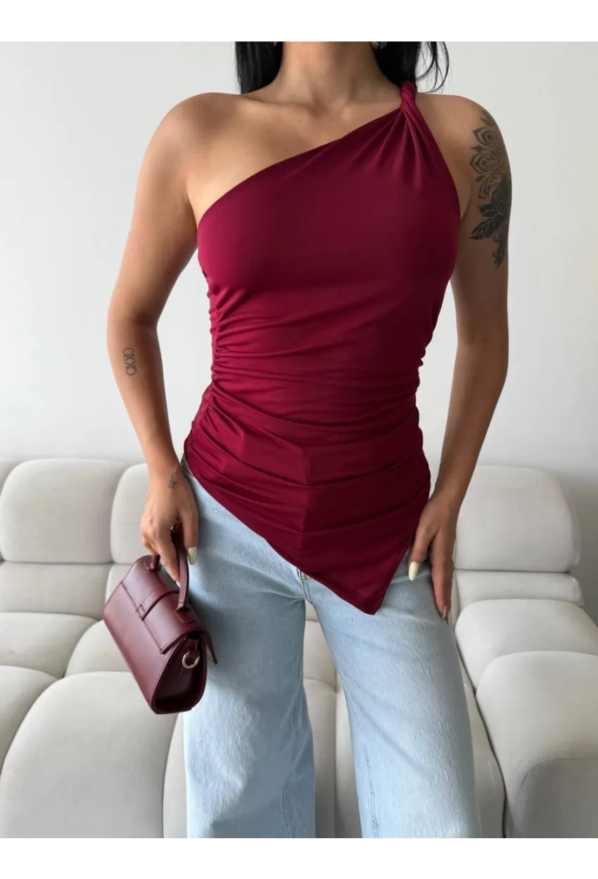 Kadın Omuz Detay Tasarım Bluz Bordo