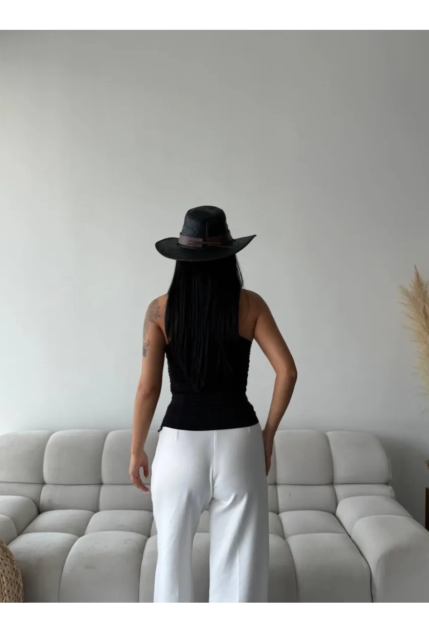 Kadın Omuz Detay Tasarım Bluz Siyah