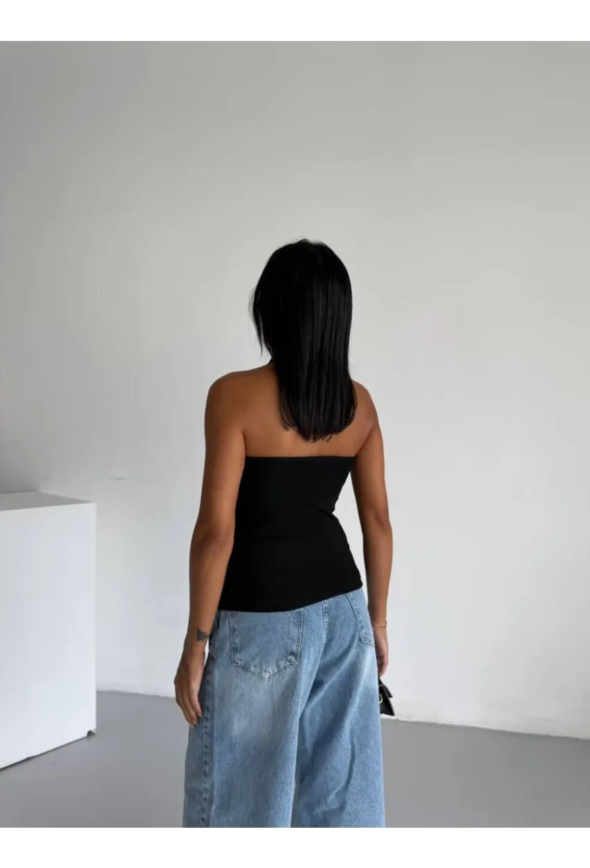 Kadın Omuz Toka Detay Bluz Siyah