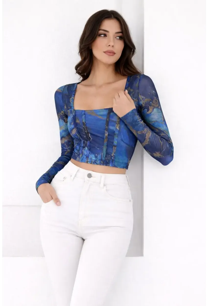 Kadın Paisley Desenli Kare Yaka Bluz