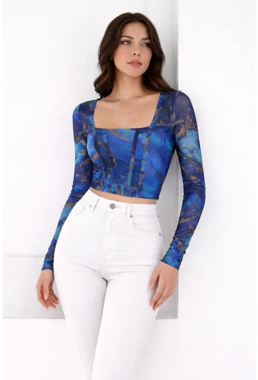 Kadın Paisley Desenli Kare Yaka Bluz