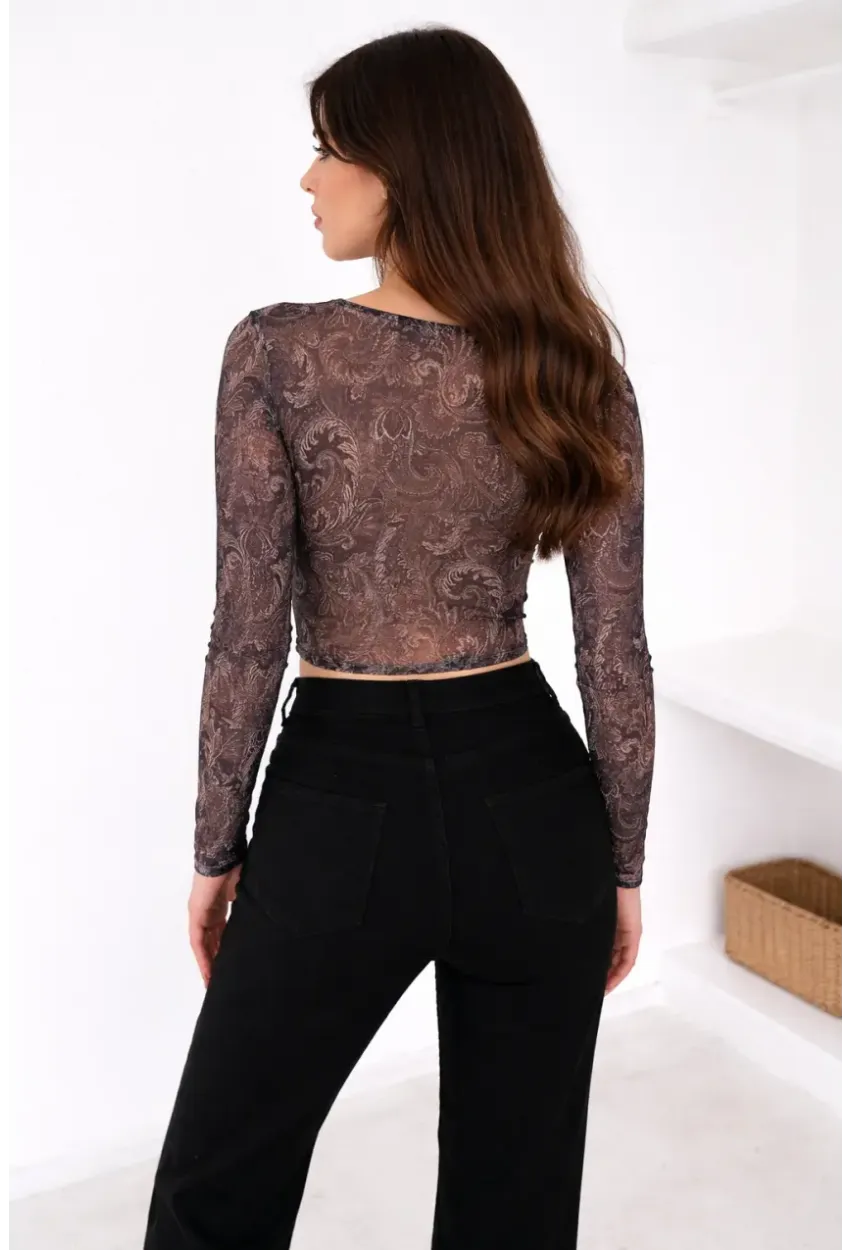 Kadın Paisley Desenli Kare Yaka Bluz