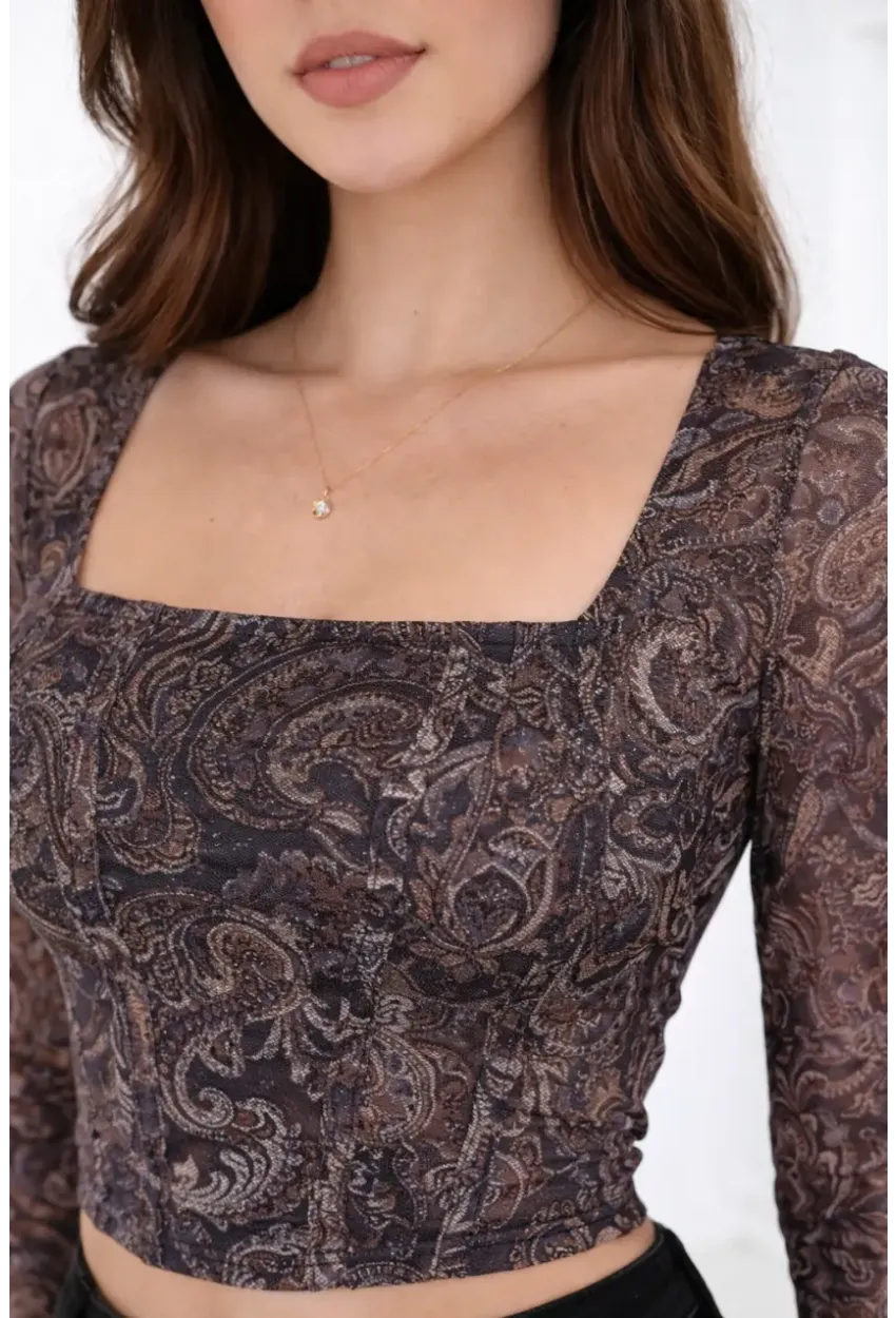 Kadın Paisley Desenli Kare Yaka Bluz