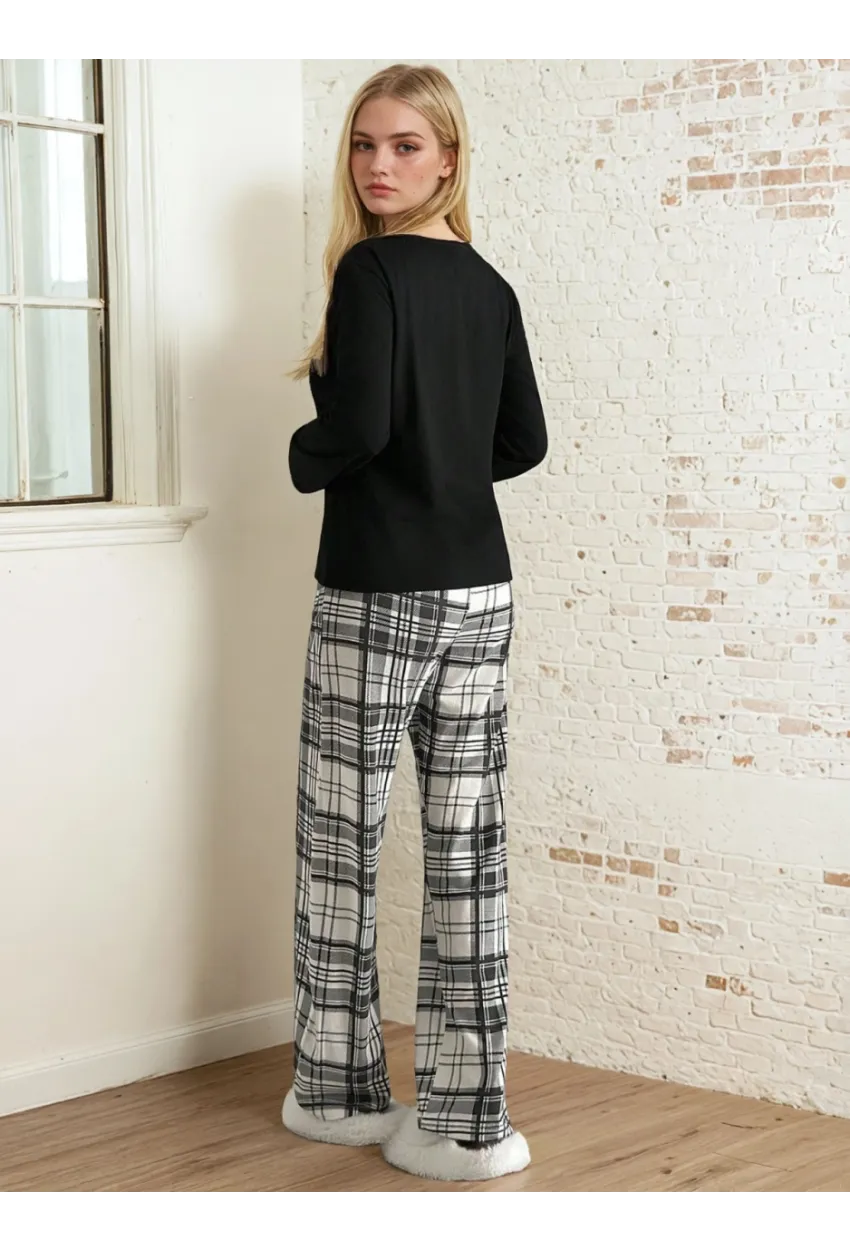 Kadın Ekose Fiyonk Baskılı Pijama Takım