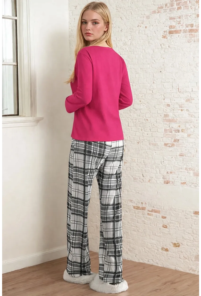 Kadın Ekose Fiyonk Baskılı Pijama Takım
