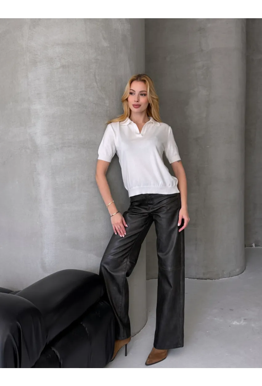 Kadın Polo Yaka Kısa Kollu Triko Bluz