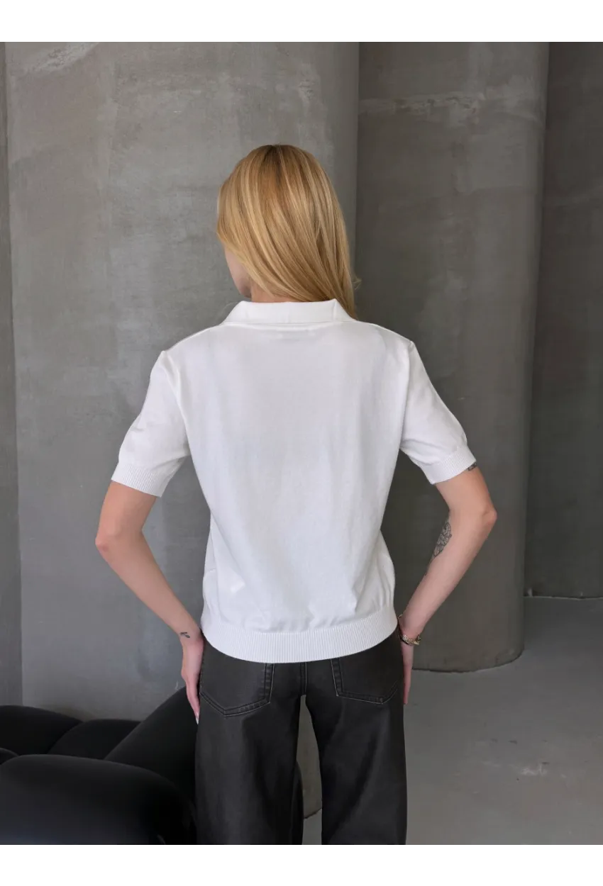 Kadın Polo Yaka Kısa Kollu Triko Bluz
