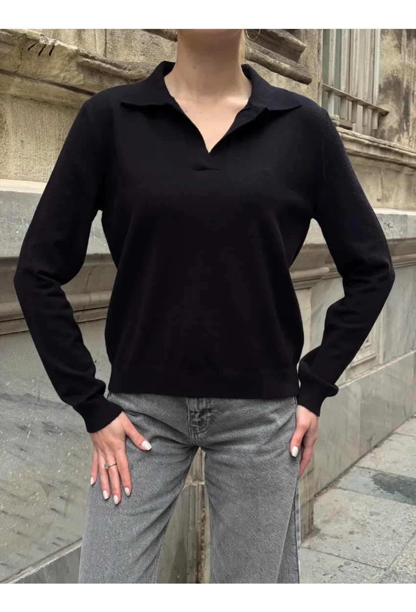 Kadın Polo Yaka Kısa Kollu Triko Bluz