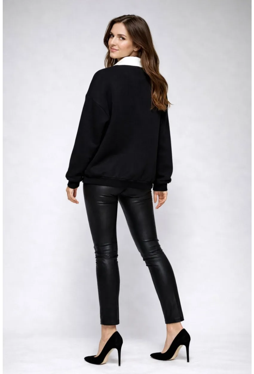 Kadın Polo Yaka Siyah Sweatshirt