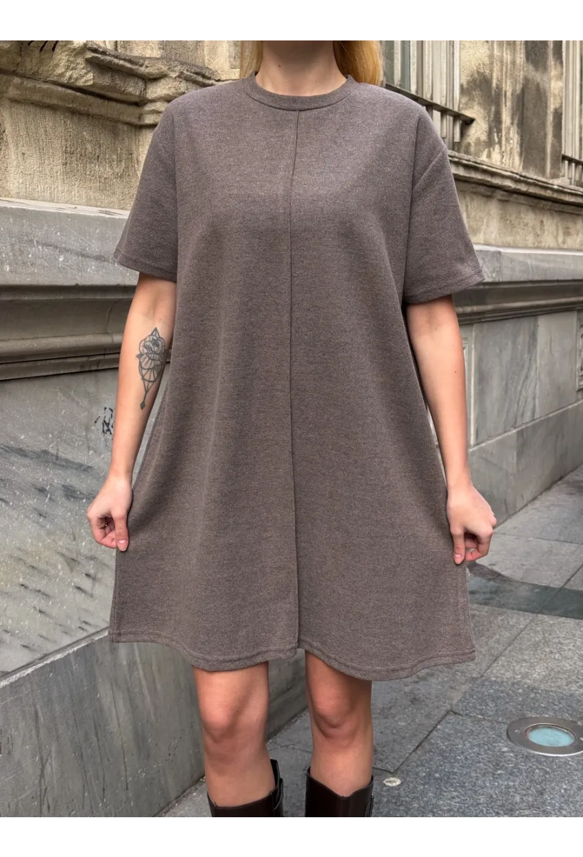 Kadın Rahat Kesim Soft Kısa Elbise Kahve