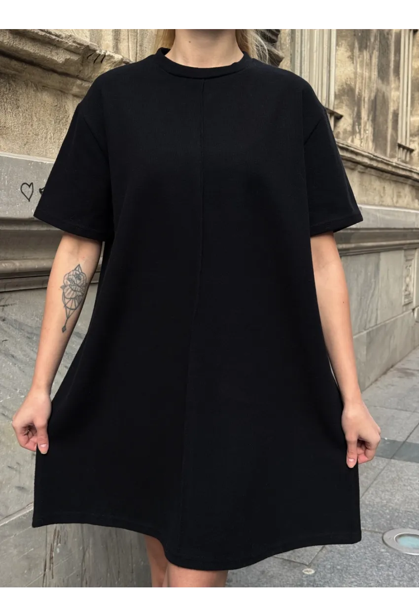 Kadın Rahat Kesim Soft Kısa Elbise Siyah
