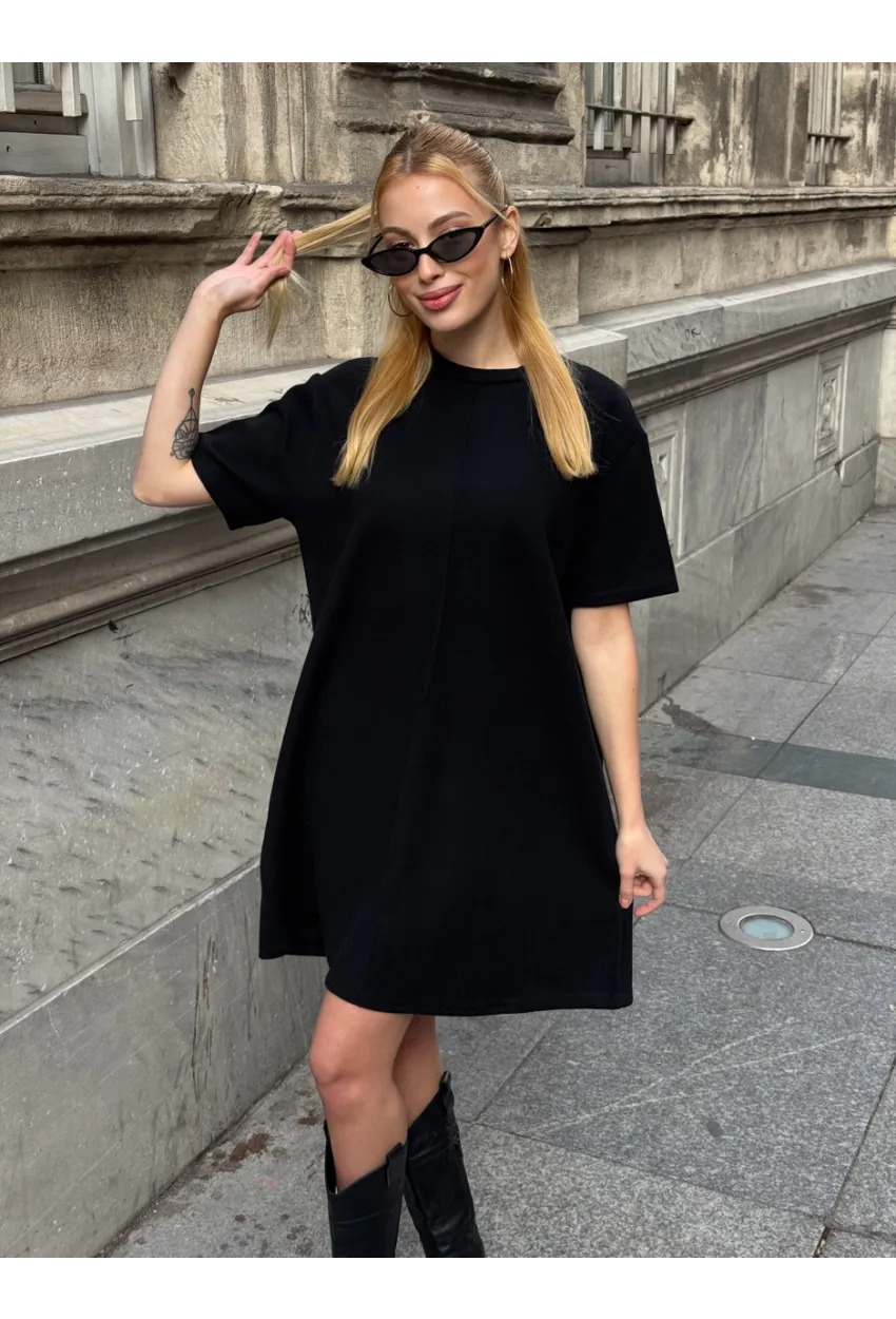 Kadın Rahat Kesim Soft Kısa Elbise Siyah