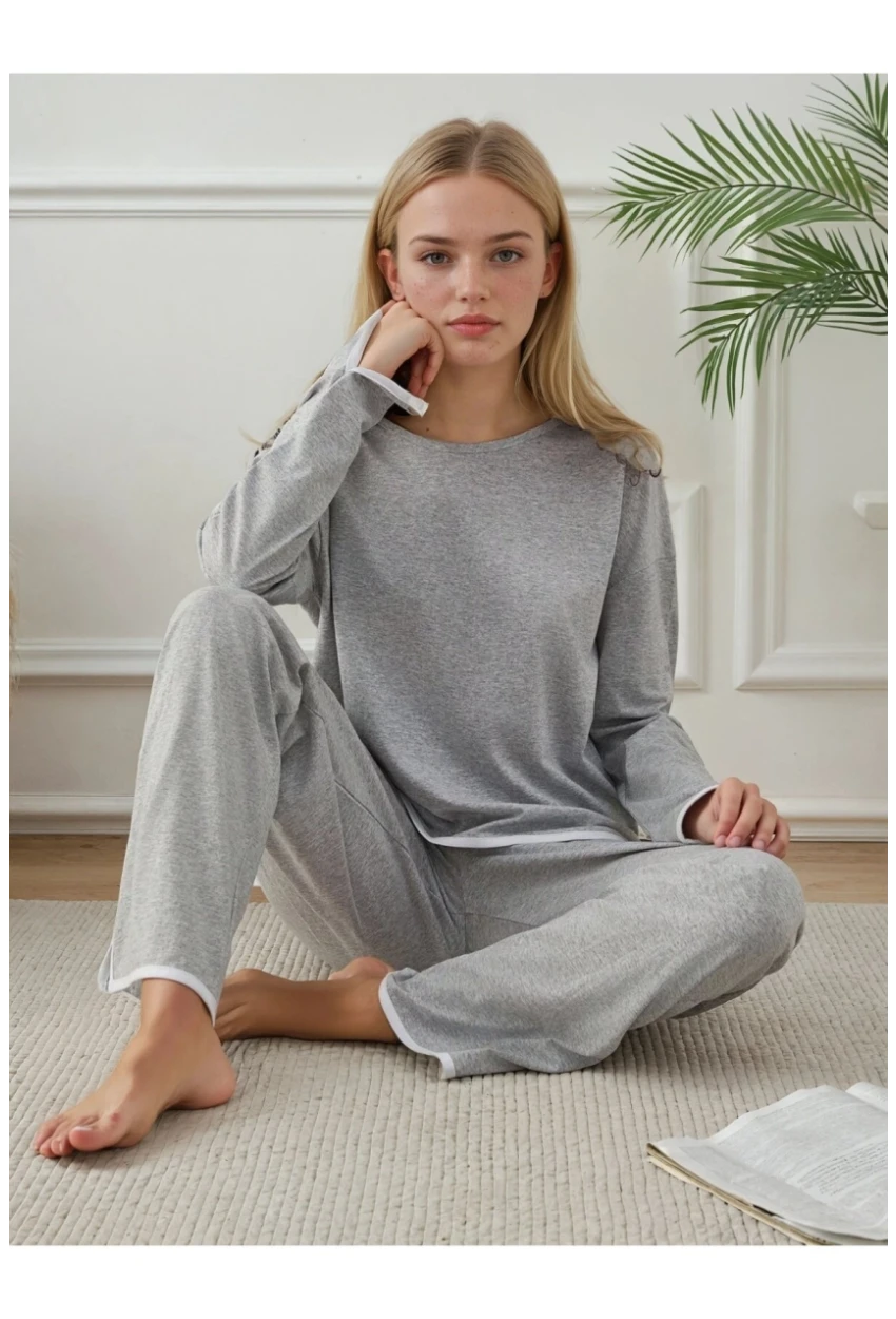 Kadın Relax Fit Süprem Pijama Takım Gri
