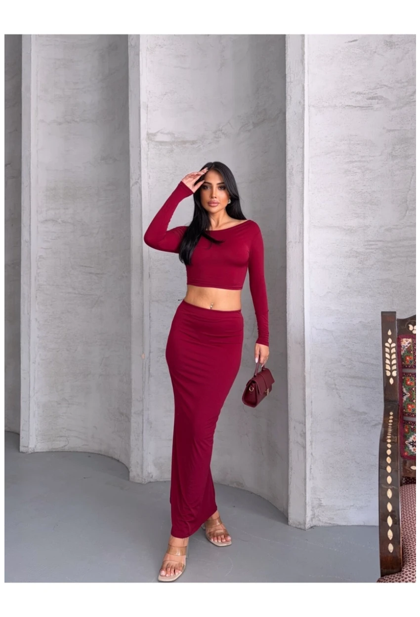 Kadın Sandy Kumaş Etek Bluz Alt Üst Takım