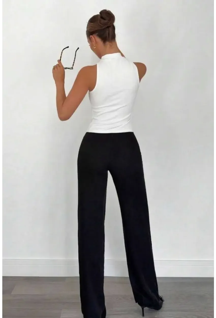 Kadın Sandy Kumaş Yaka Detay Bluz Beyaz