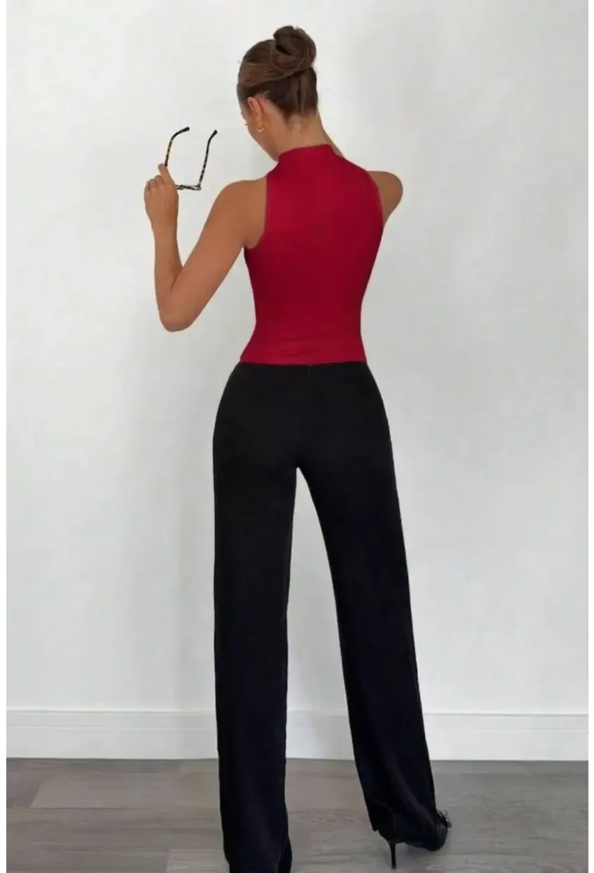 Kadın Sandy Kumaş Yaka Detay Bluz Kırmızı