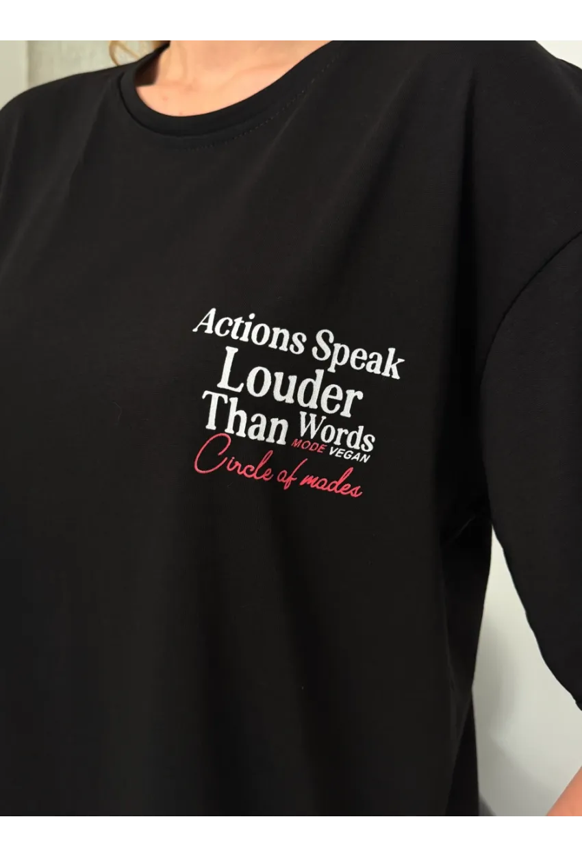 Kadın Sırt Baskılı Oversize Siyah T-Shirt