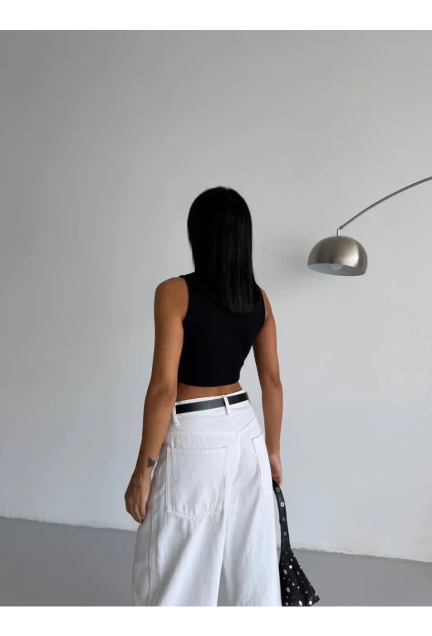 Kadın Siyah Kaşkorse Crop Bluz