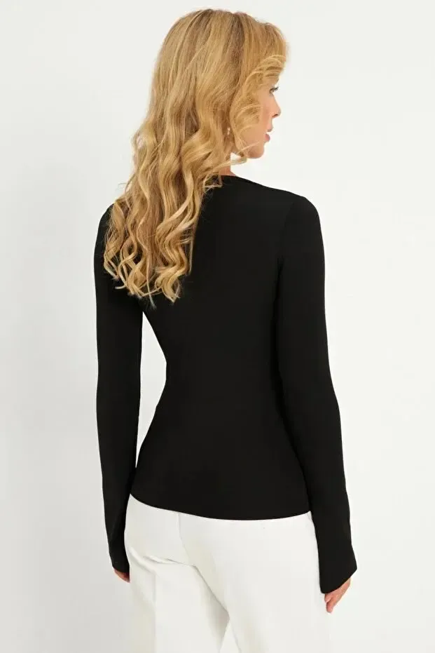 Kadın Siyah Tül Detaylı Bluz