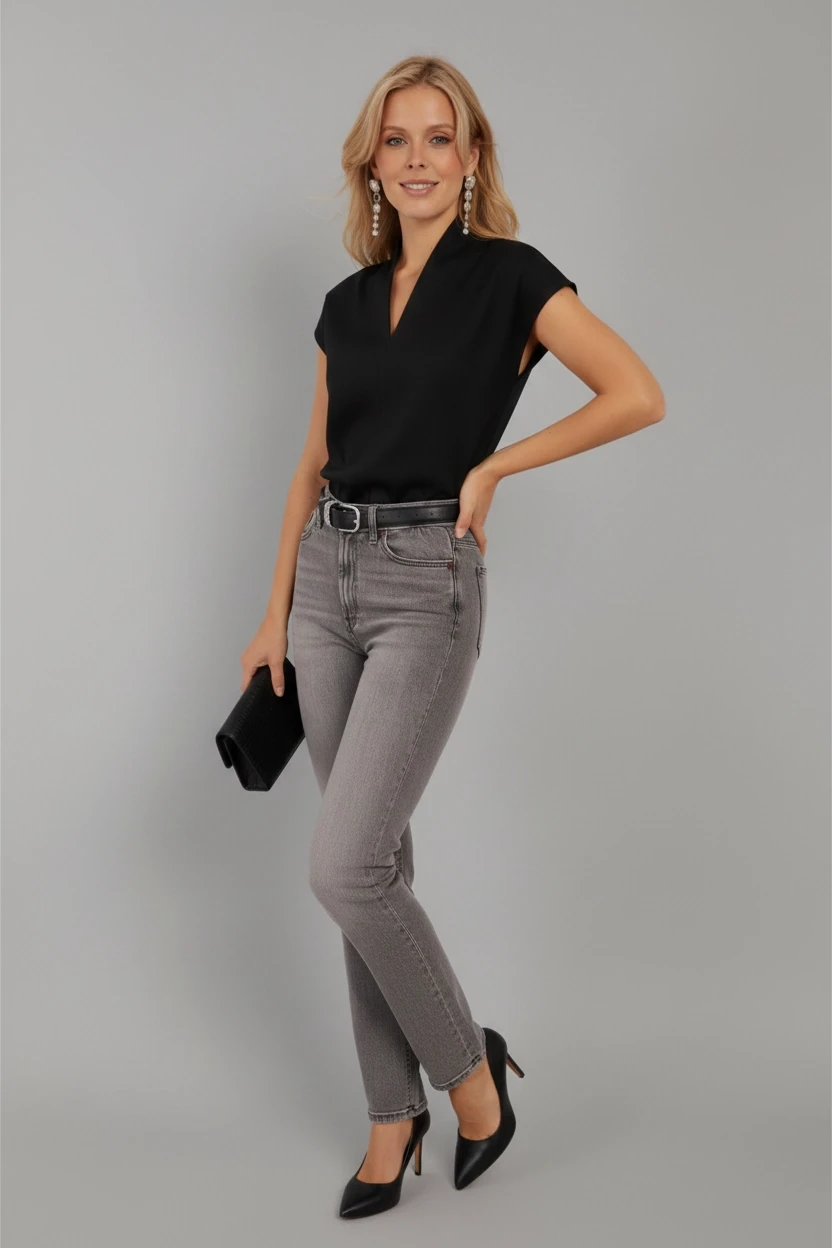 Kadın Siyah V Yaka Bluz EY2742