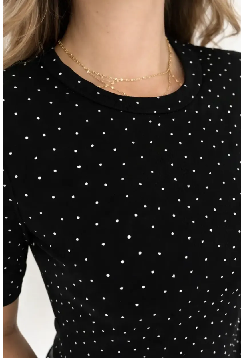 Kadın Taş Detaylı Kısa Kollu T-shirt Siyah