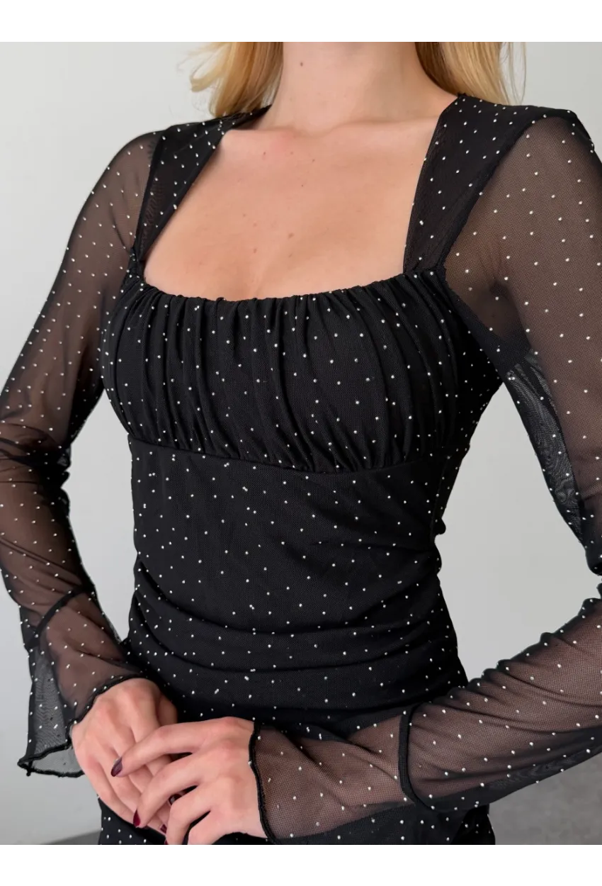 Kadın Taş İşleme Full Likralı Maxi Boy Elbise Siyah