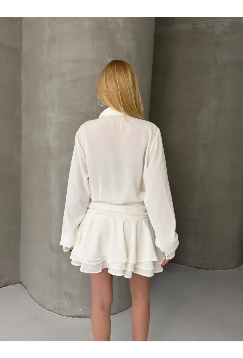 Kadın Tensel Kumaş Volanlı Mini Elbise Beyaz
