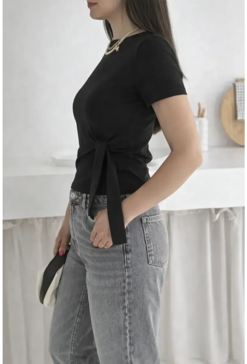 Kadın Yandan Bağlama Detaylı Bluz Siyah