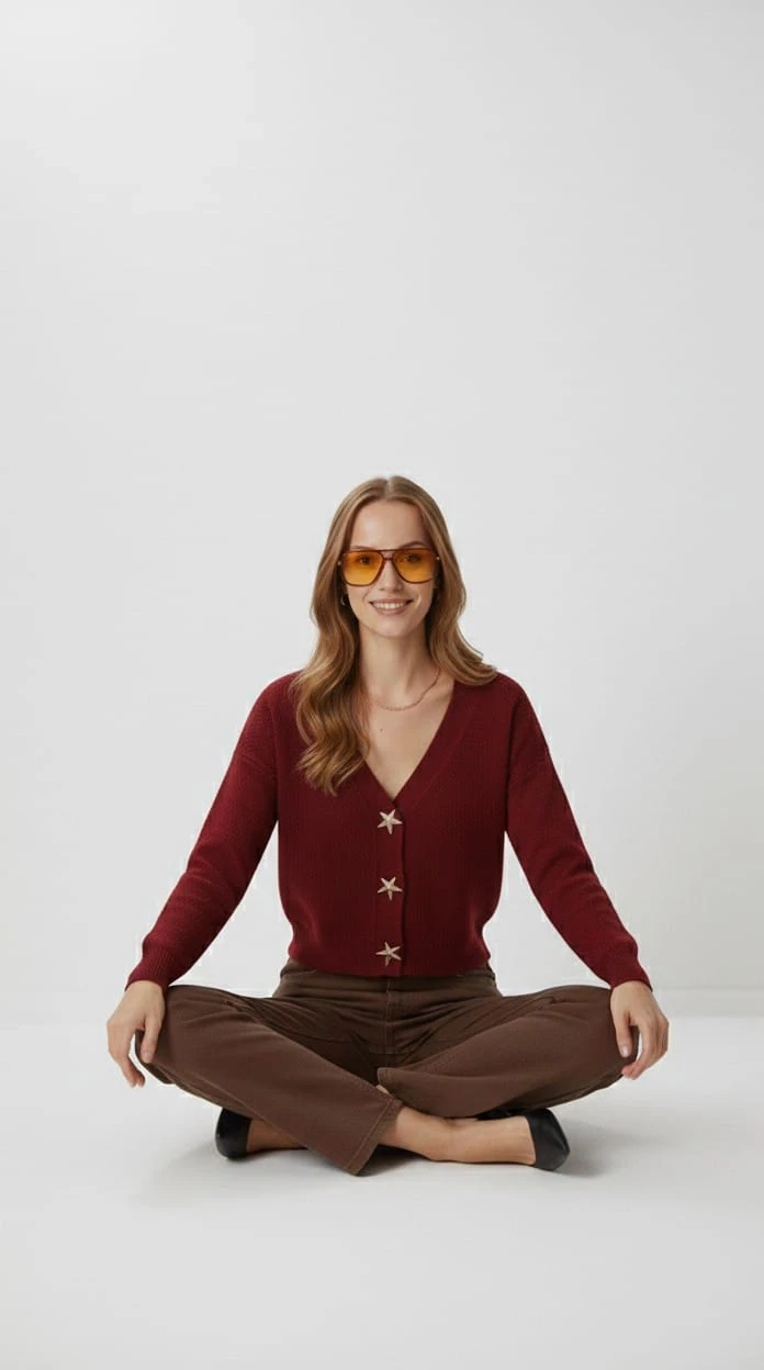 Kadın Yıldız Düğme Detaylı Triko Hırka