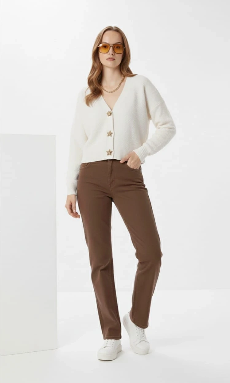 Kadın Yıldız Düğme Detaylı Triko Hırka