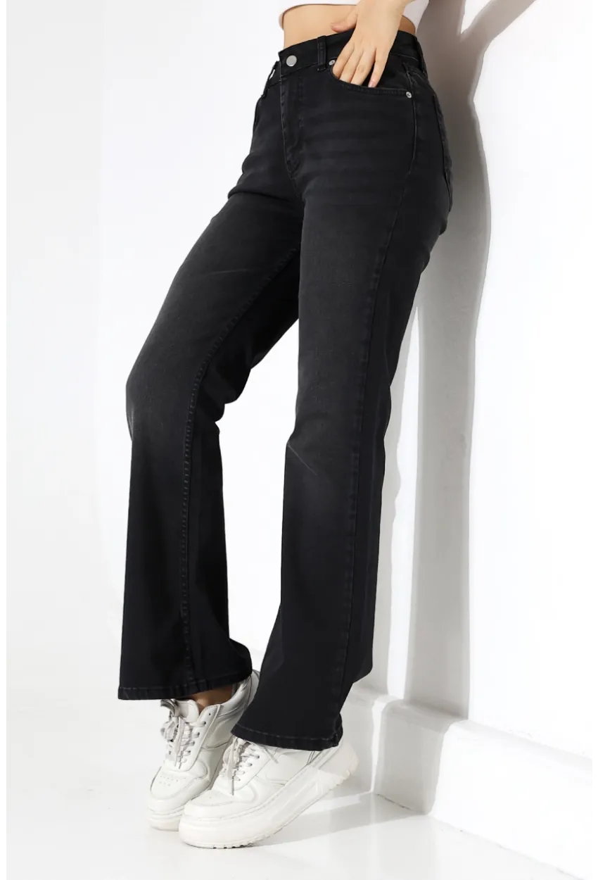 Kadın Yüksek Bel İspanyol Paça Jean Pantolon