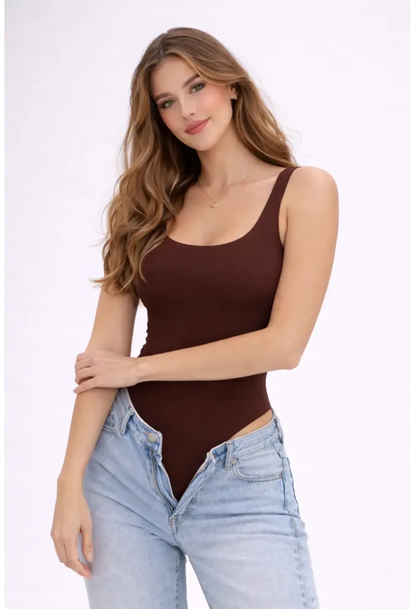 Kahverengi Basic Çıtçıtlı Body – Esnek Kumaş, Atlet Kesim, Günlük Şıklık