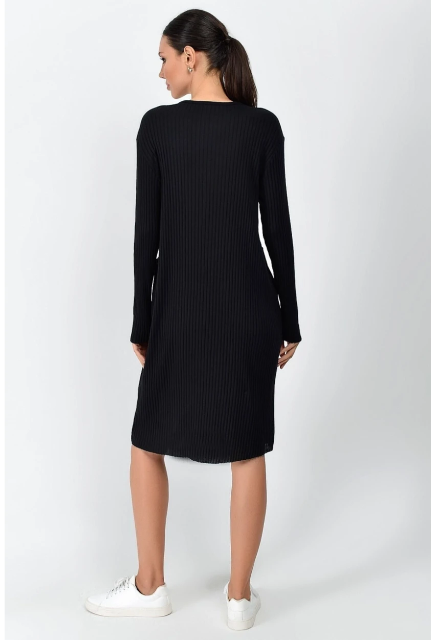 Kalın Fitilli Kaşkorse Cepli Uzun Tunik Elbise